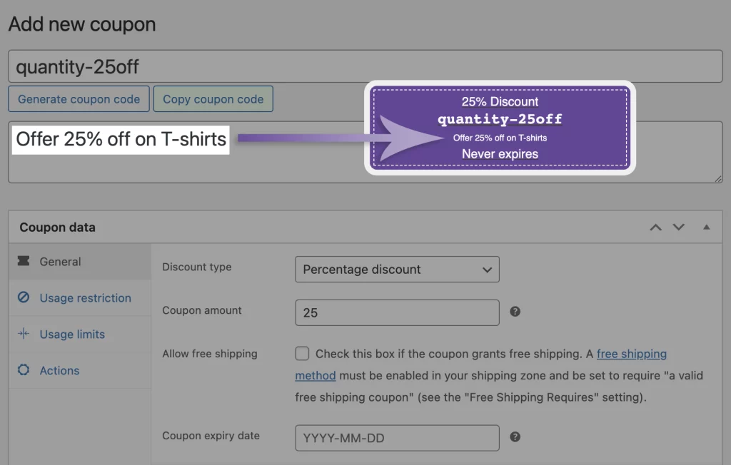 Coupon description example 