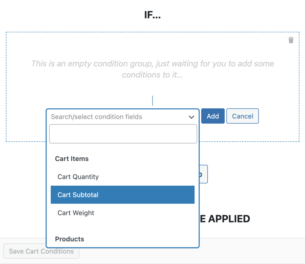 Cart condition fields