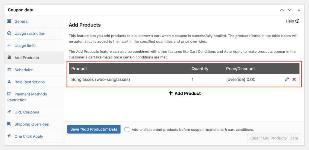 Advanced Coupons override product price feature 