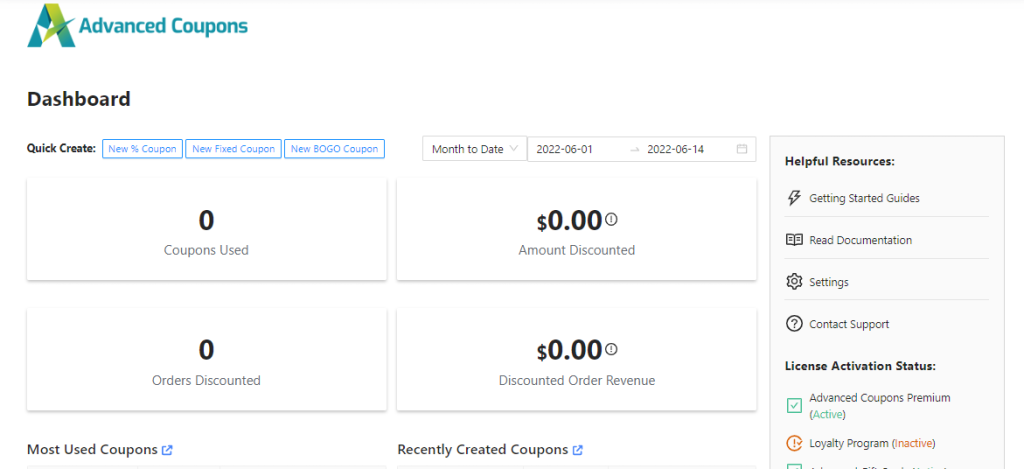 Advanced Coupons' new dashboard