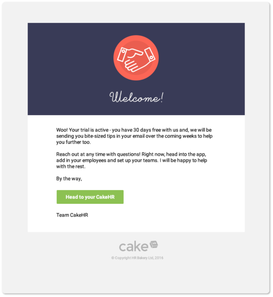 Welcome email example 