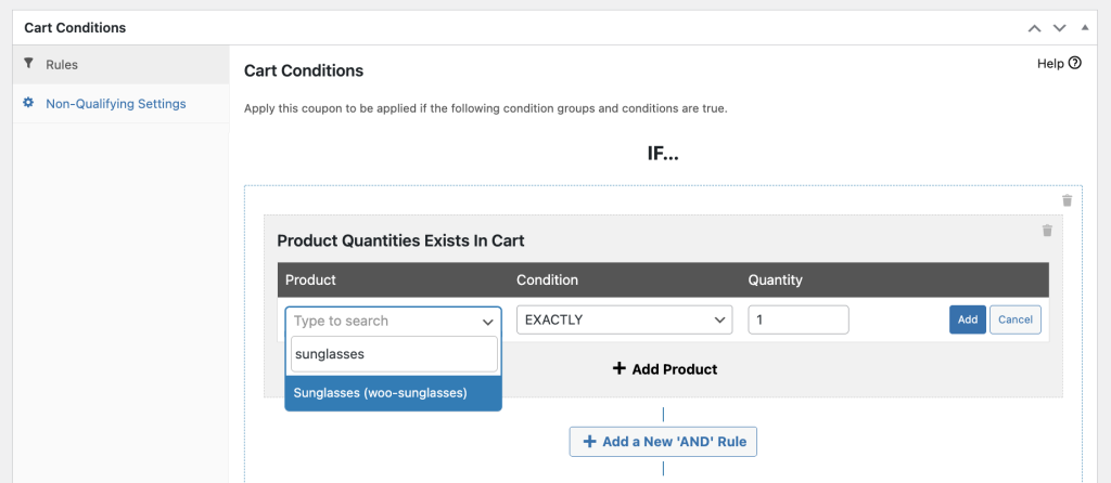 Configure cart conditions 