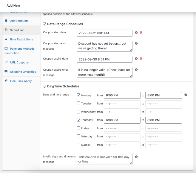 Scheduler feature from Advanced Coupons is a great tool to use for timed promotion.