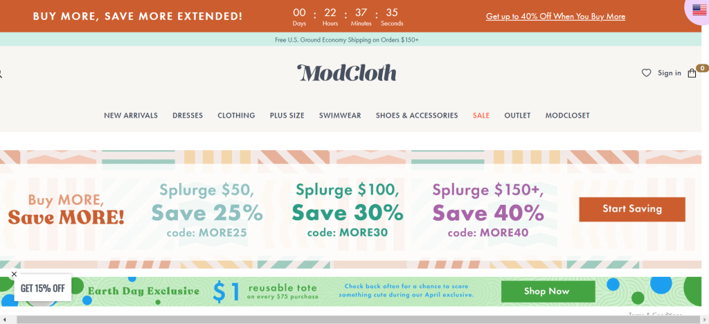 Tiered discount example from ModCloth