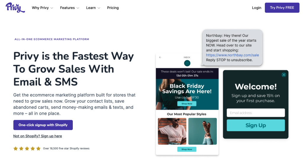 Homepage of Privy, an all-in-one eCommerce marketing platform. 