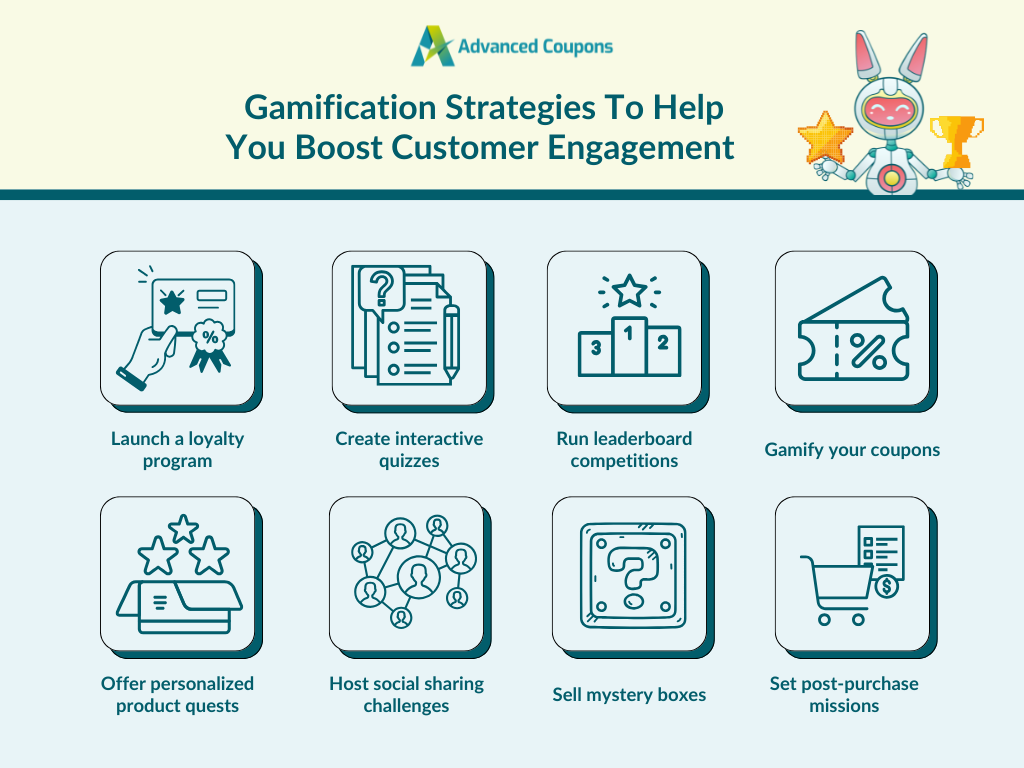 gamification-examples-strategies - Advanced Coupons Gamification examples in marketing, including loyalty programs, quizzes, leaderboards, gamified coupons, and more