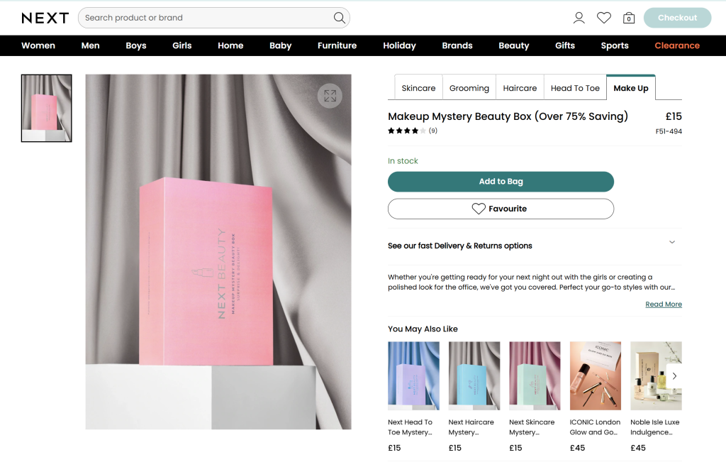 mystery-beauty-box - Advanced Coupons Product page showing the NEXT Beauty Mystery Box