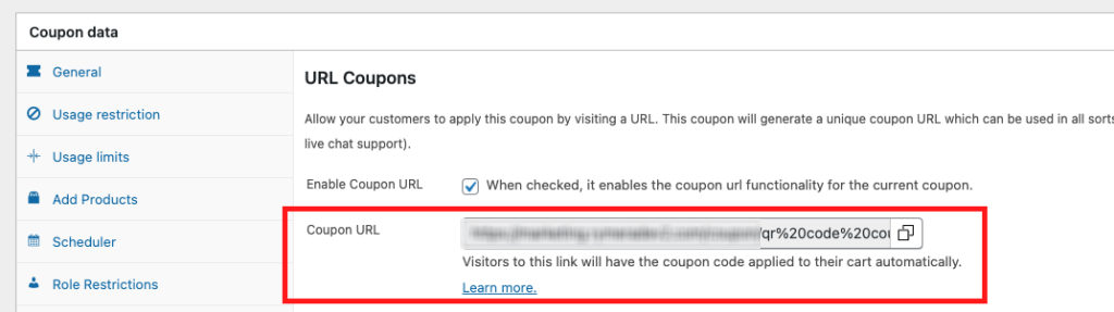 URL Coupon automatically created on Advanced Coupons