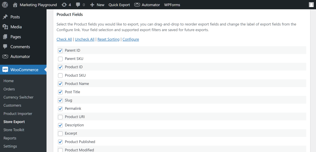 An example of data exporting