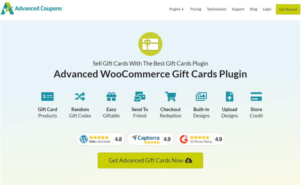 Advanced WooCommerce Gift Card Plugin page. 