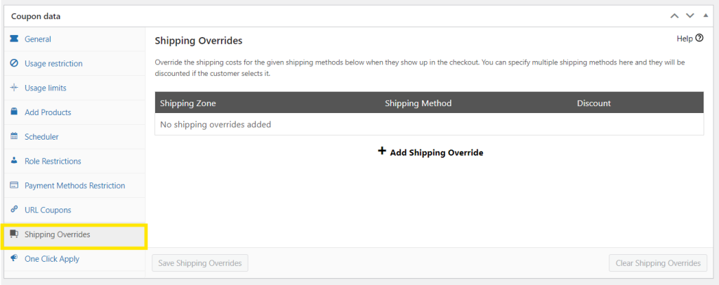 Shipping Overrides Tab in WooCommerce. 