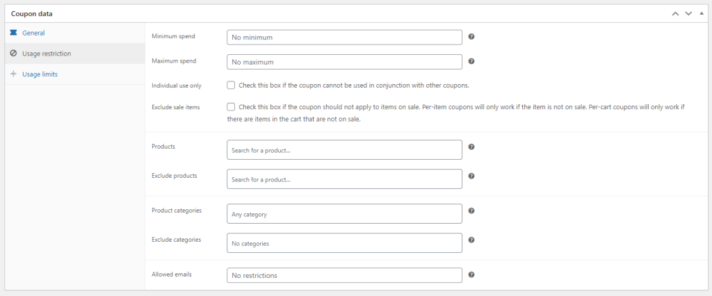 WooCommerce default coupon usage restrictions 