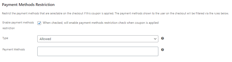 Advanced Coupons payment restrictions coupon settings