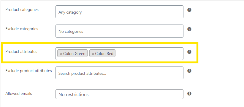 Product attribute restrictions settings