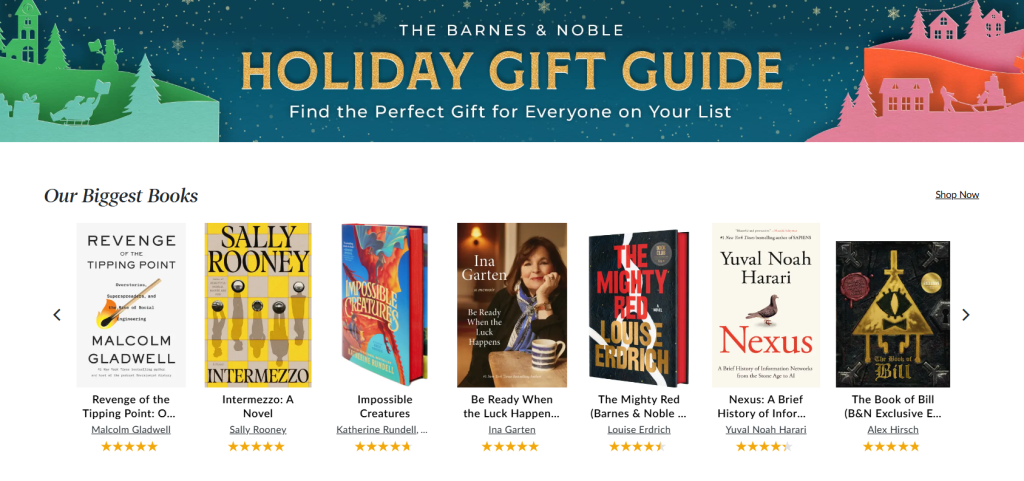 Sample holiday gifting guide by The Barnes & Noble 