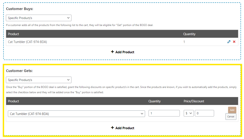 Setting specific product in the Customer Gets section of a WooCommerce BOGO deal 