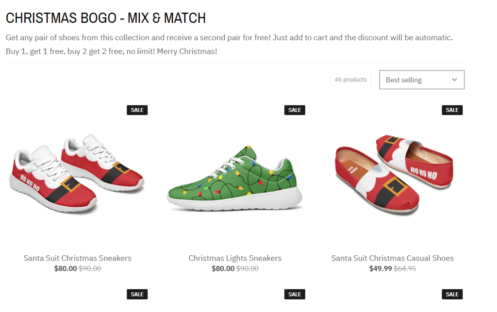 Christmas footwear items on BOGO sale 