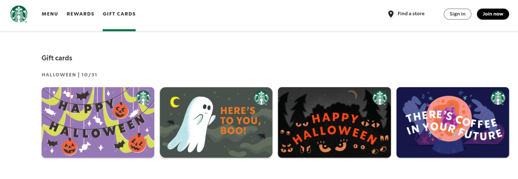 Starbucks Halloween gift cards 