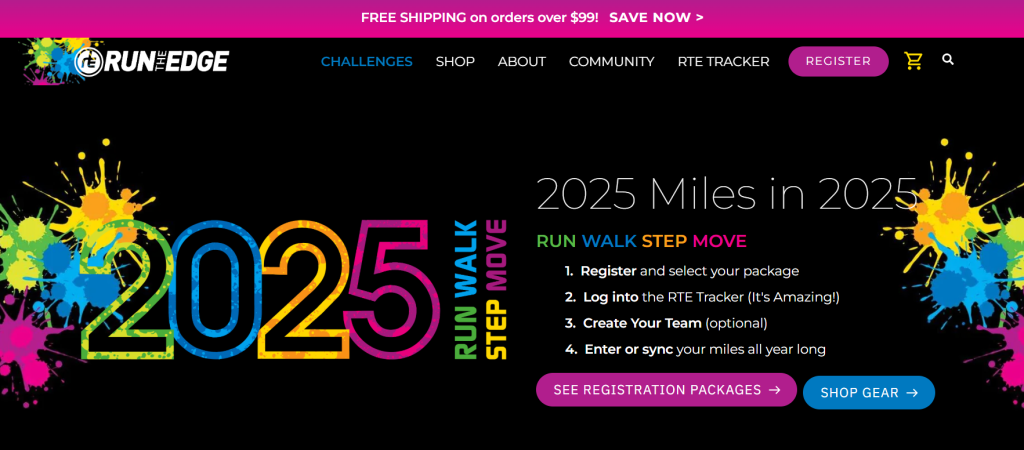 Banner promoting a '2025 Miles in 2025' challenge with step-by-step instructions for joining 