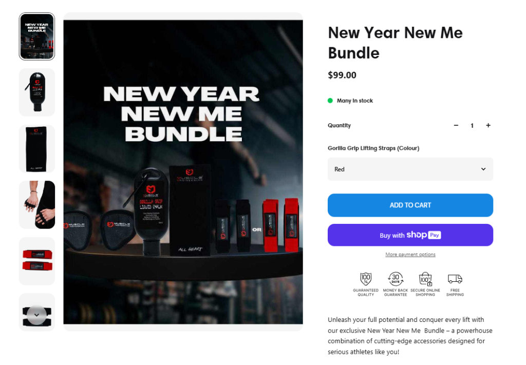 New Year New Me Bundle featuring gym accessories and products for fitness enthusiasts. 
