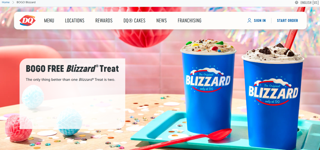 Colorful promotional banner for a BOGO free Blizzard Treat from Dairy Queen