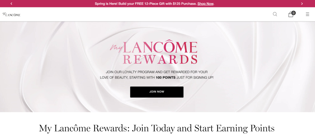 Lancôme’s loyalty landing page 