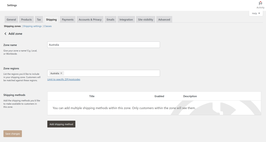adding-shipping-zones - Advanced Coupons Creating a new shipping zone for Australia with WooCommerce