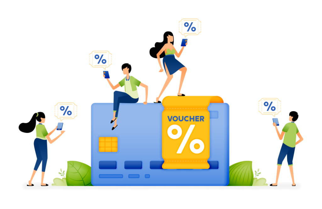 coupon code promotion - Advanced Coupons Illustration of people using mobile devices to access digital coupons