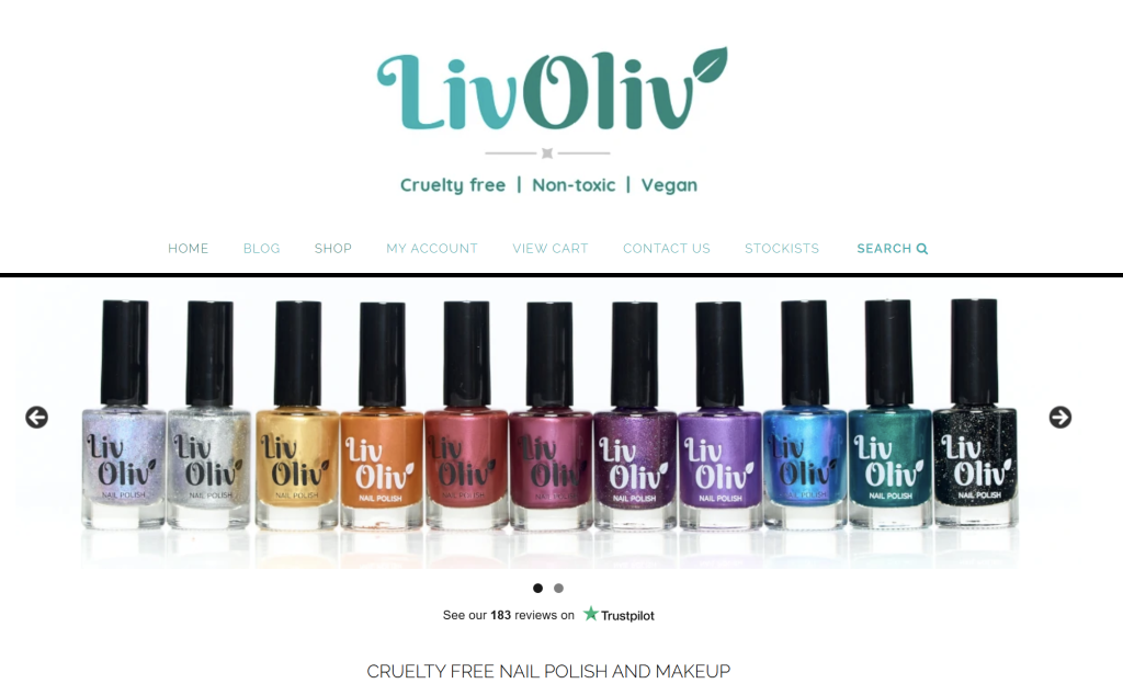 LivOliv-official-website - Advanced Coupons LivOliv homepage showcasing a row of nail polish bottles in various vibrant shades,