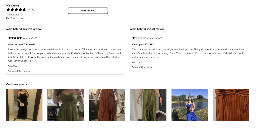 Nordstrom product page showing customer reviews, star ratings, and user-submitted photos