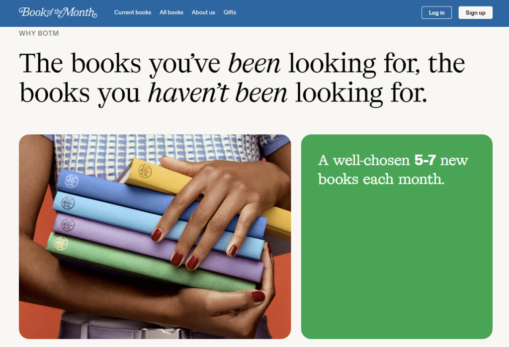 book-of-the-month - Advanced Coupons Book of the Month website with stacked colorful books and text highlighting curated monthly selections