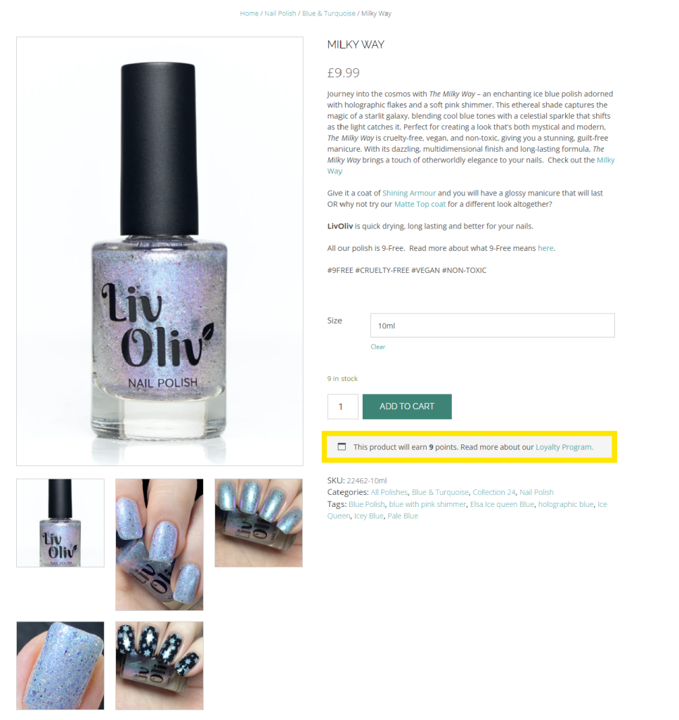 Screenshot of a LivOliv product page with loyalty point information 