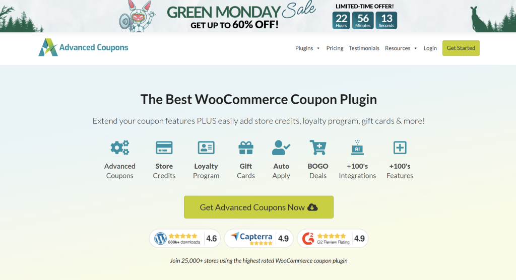 Example of a countdown timer banner during a sitewide sale on the Advanced Coupons homepage
