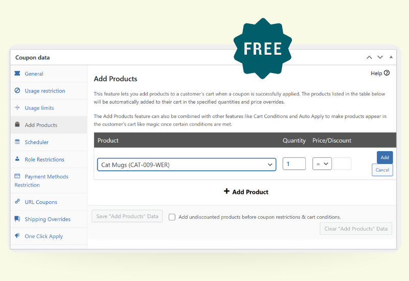 Automatically add free products to cart with WooCommerce coupons using Advanced Coupons plugin