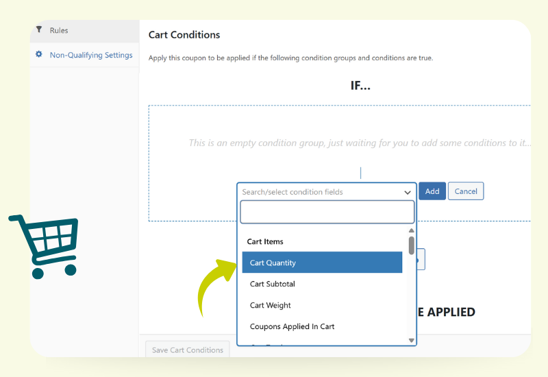 Cart Conditions in WooCommerce coupons to apply discounts based on quantity, subtotal, or products
