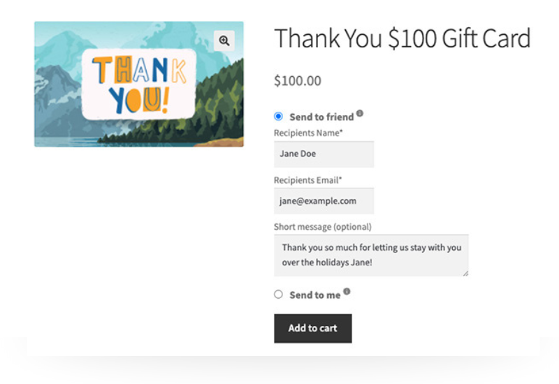 - Advanced Coupons WooCommerce gift card product page