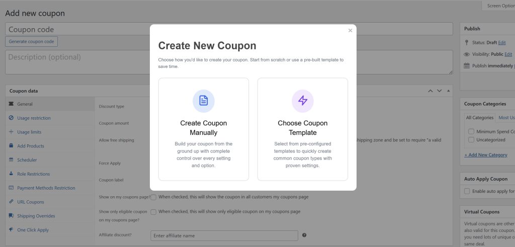 Add Coupon popup in Advanced Coupons