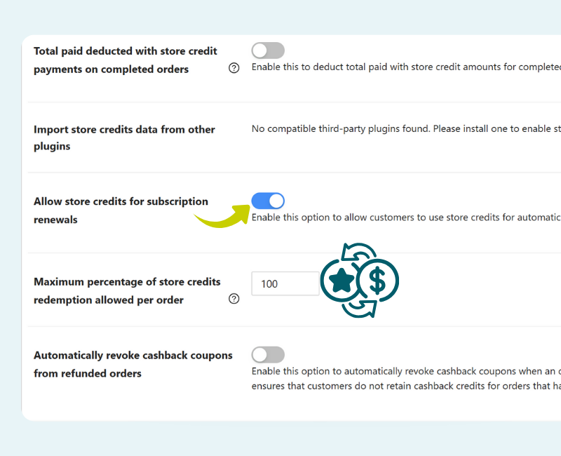 Store credit setting for subscription renewals in WooCommerce plugin