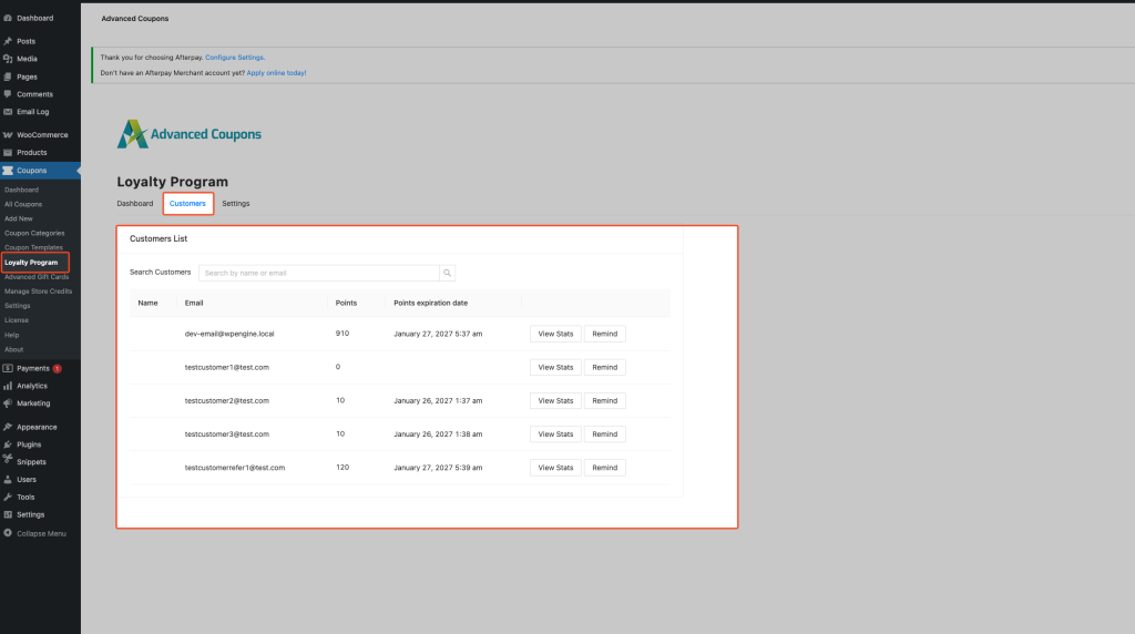 Customers screen with search field and selected customer