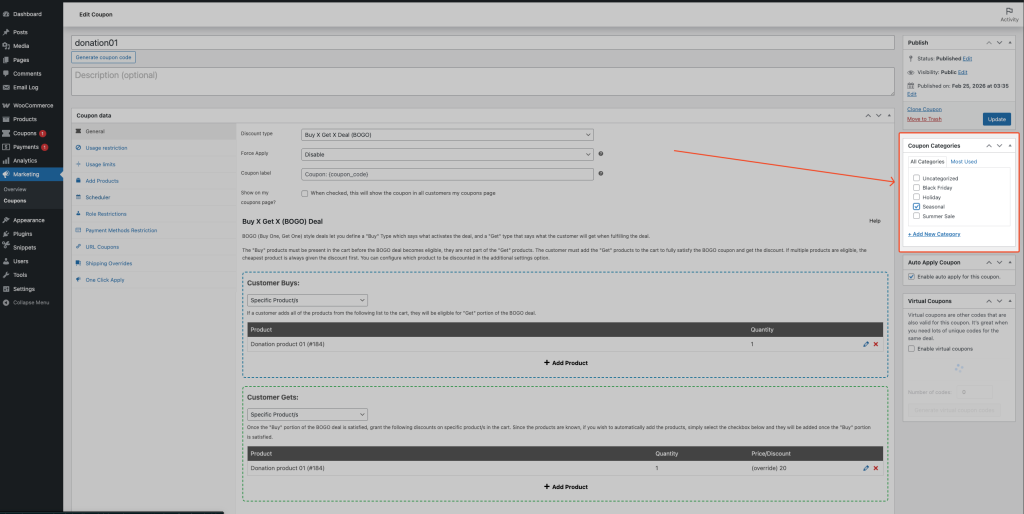 Assign a Category to a Coupon