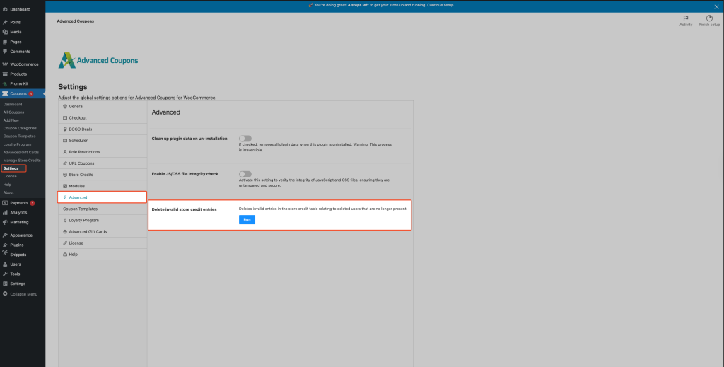 Delete invalid store credit entries