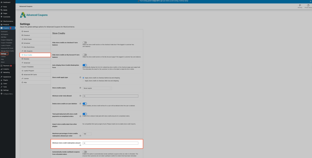How to Set the Minimum Redemption Amount