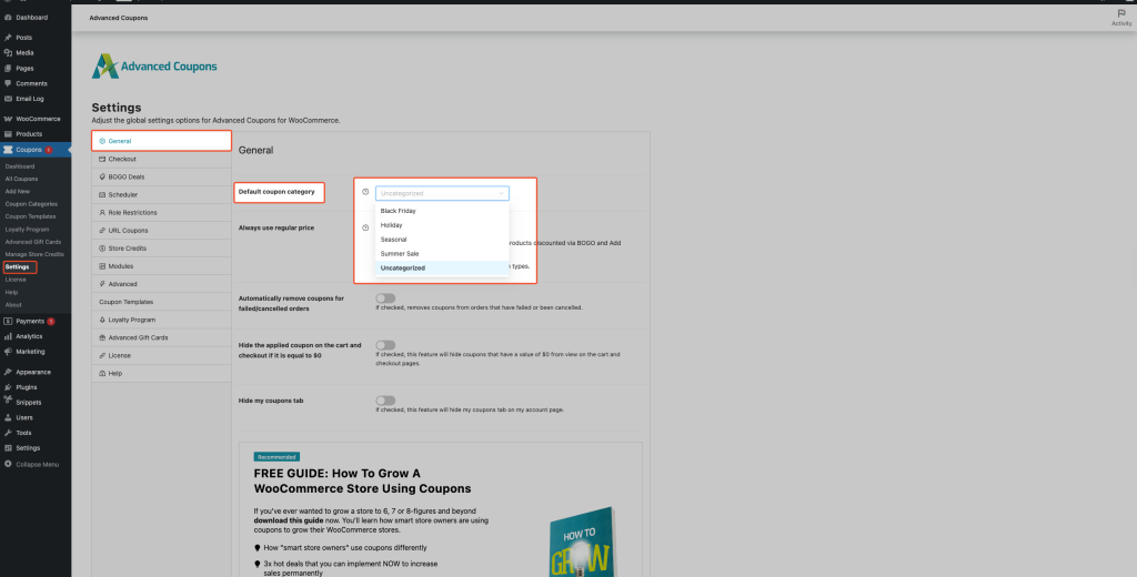 Set a Default Coupon Category