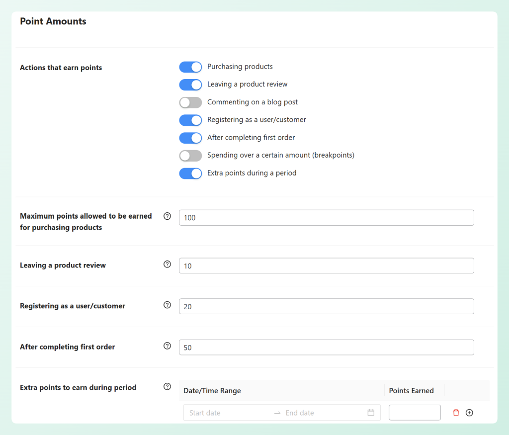 Points earning actions in Advanced Loyalty Program