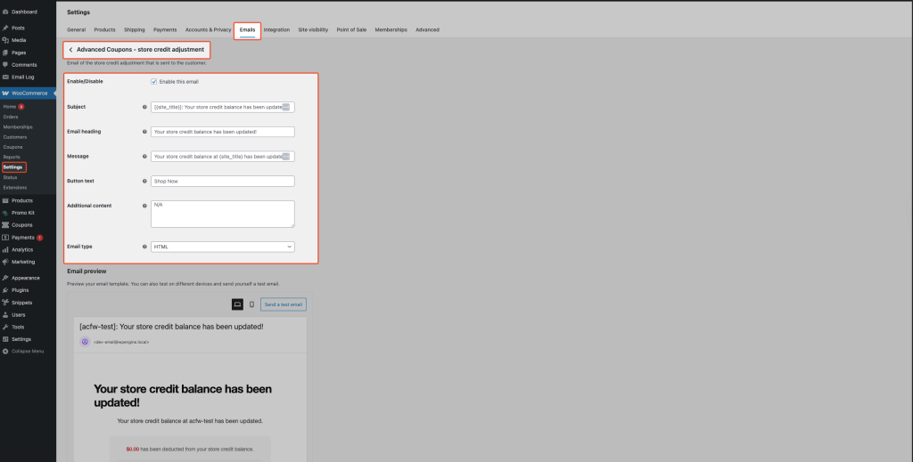 Customize the email content