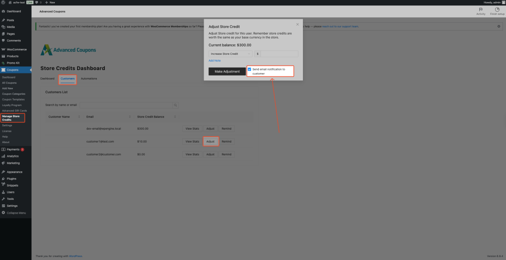 Send email notification to customer
