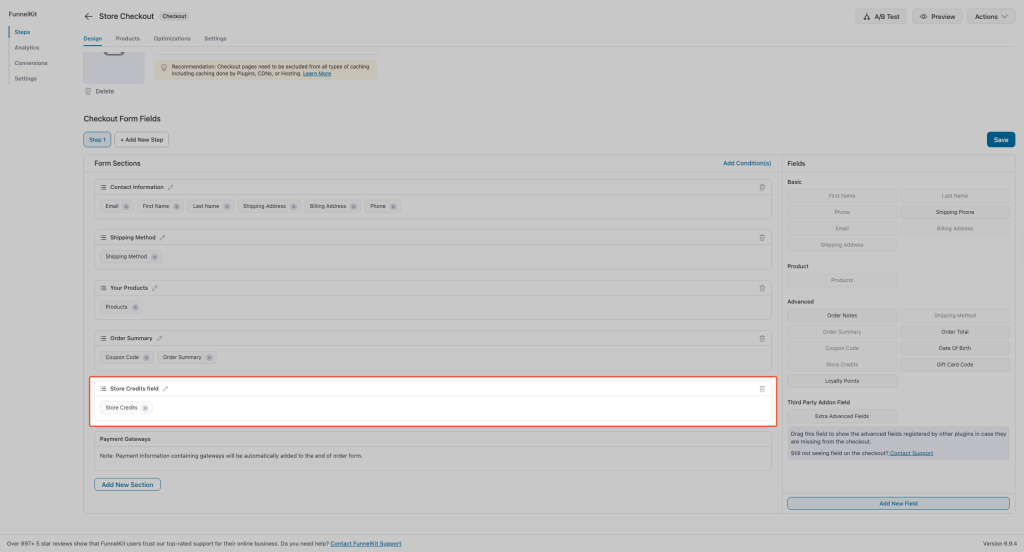 Store Credits field added to the checkout layout