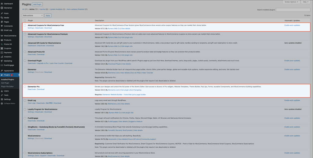 Confirm Advanced Coupons for WooCommerce Free lists version 4.7.1 or higher and is active.