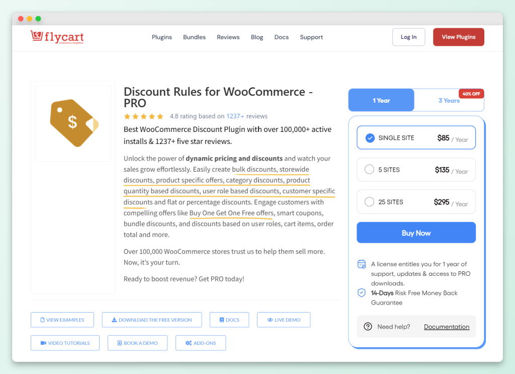 flycart-pricing - Advanced Coupons FlyCart Discount Rules for WooCommerce Pro pricing page