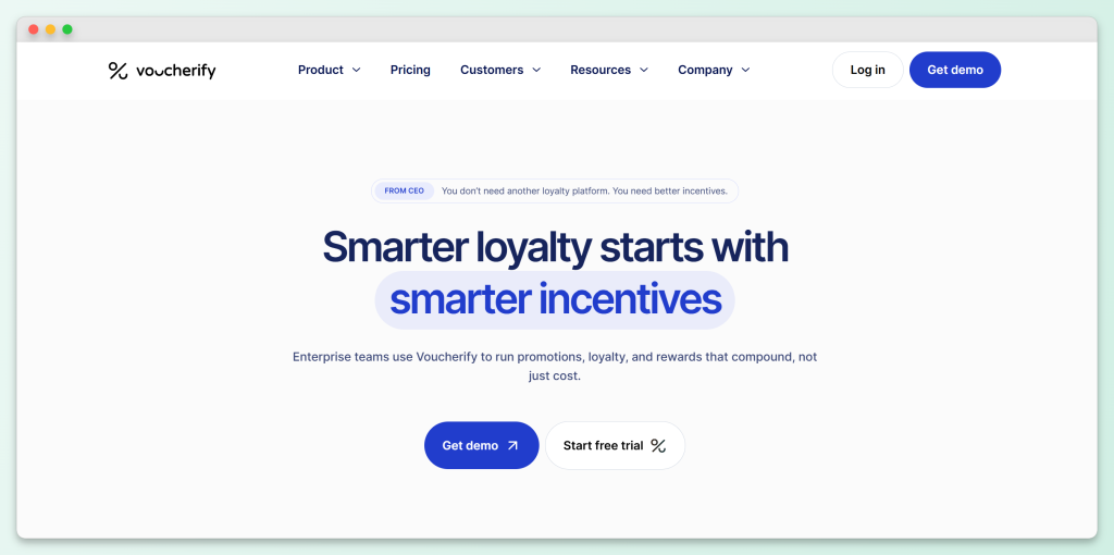 Voucherify homepage highlighting smarter loyalty and incentives